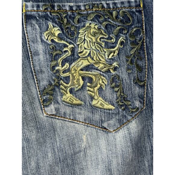 Akademiks  Dual Lion Jeans Men's 42x32 Embroidered Skater Distressed Vintage Y2K - Picture 2 of 16